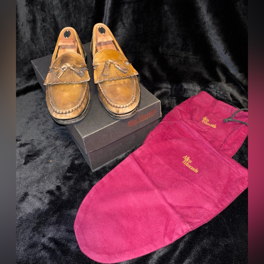 Allen Edmonds Valentino Tassel Loafers 12D Brown Leather Kiltie Dress Shoes USA